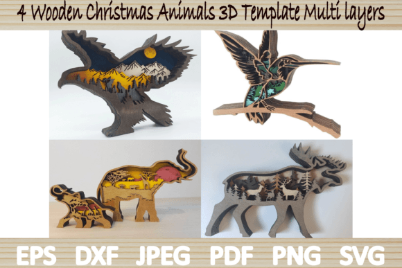 4 Wooden Animals Home Christmas SVG 2 for Winter Amp