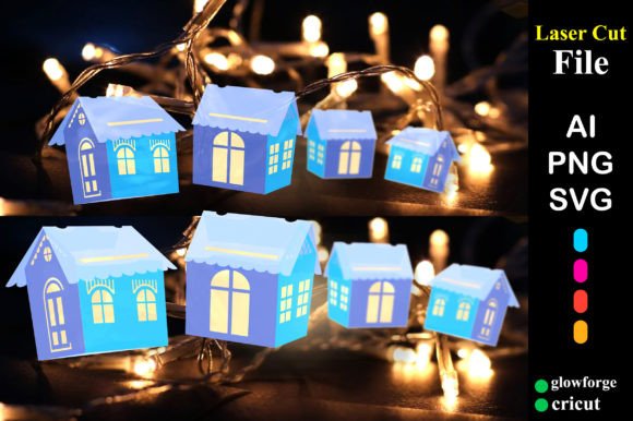 Christmas 3D Houses Paper Cut Decor SVG for Holiday Branding