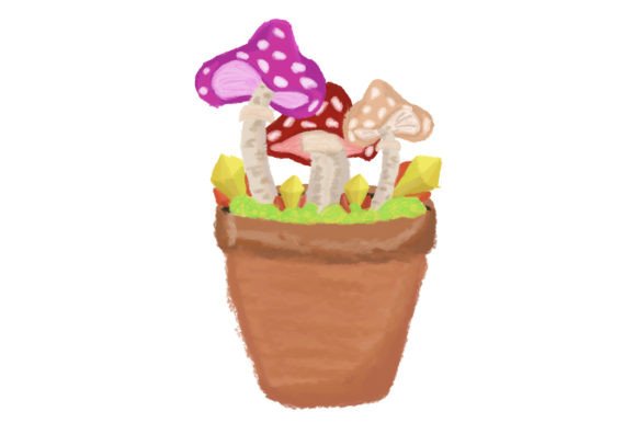 Christmas Mushrooms in a Pot, Digital Paint