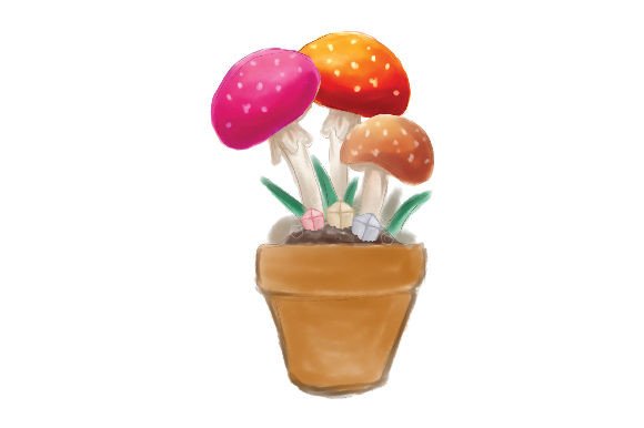 Christmas Mushrooms in a Pot, Watercolor