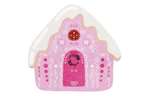 Pink Christmas Gingerbread House, Watercolor