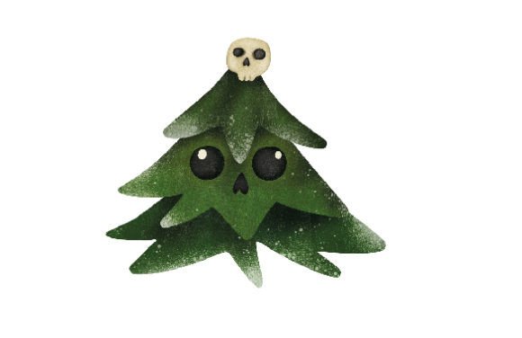 Spooky Christmas Tree Kawaii, Watercolor for Holiday Branding