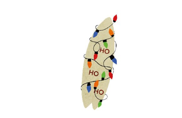 Tropical Christmas - Surfboard with Christmas Lights, Watercolor